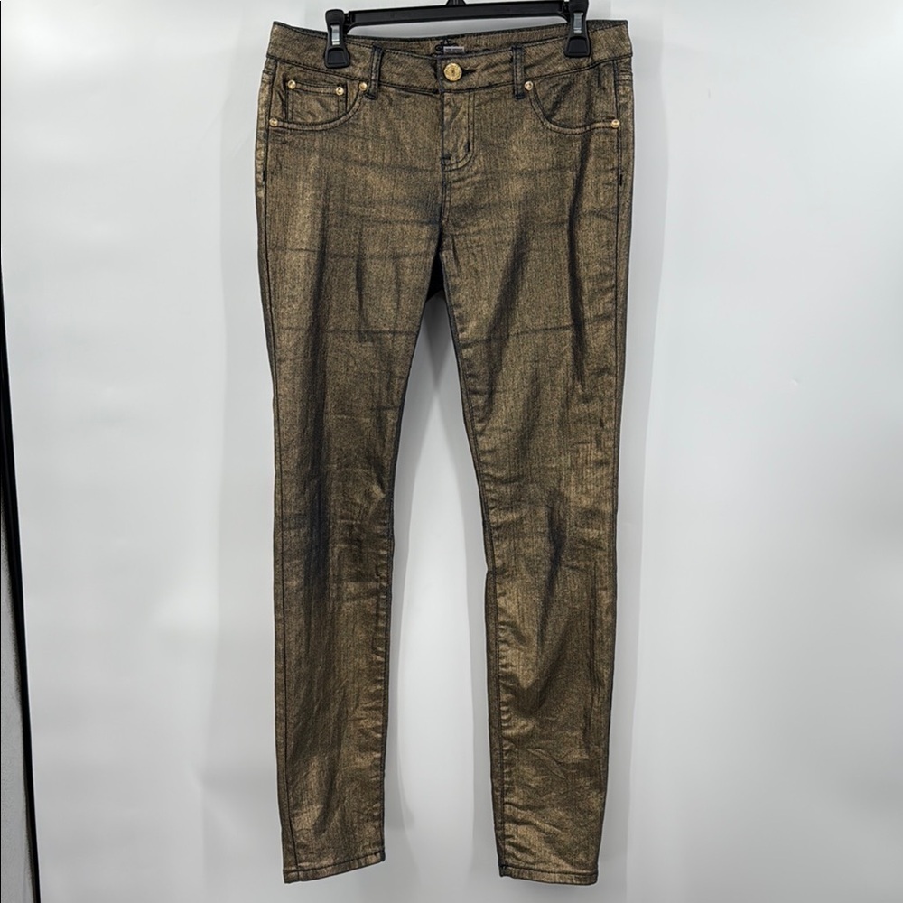Almost Famous Gold Skinny Jeans with Shimmer Low rise Size 11
